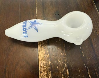 4" Premium Glass Pipe White Dallas Boys Cowboys Thick Quality