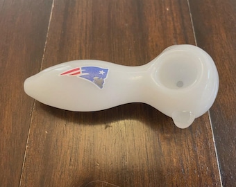 4" Premium Glass Pipe White NE New England Patriots Thick Quality