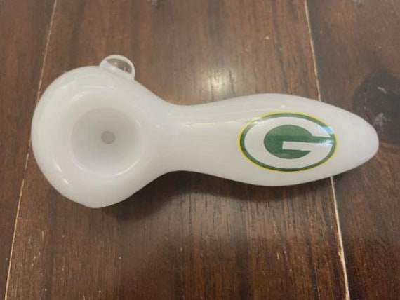 4" Premium Glass Pipe White GB Green Bay Packers Football Thick Quality