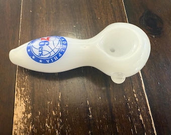 4" Premium Glass Pipe White Philly Sixers 76ers Thick Quality
