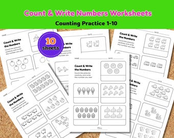 Zählen und Zahlen Arbeitsblätter für Vorschul-Mathe (A4 & US Letter) (Digitaler Download)
