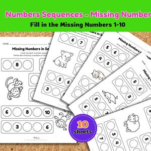 Missing Numbers in Number Sequences 1–10 | Math Worksheets for Preschool & Kindergarten