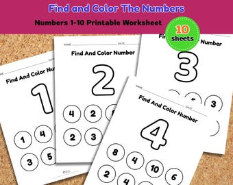 Numbers 1-10 Suchen und Ausmalen Arbeitsblätter - Mathe-Übung für die Vorschule (PDF-Muster)