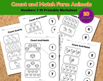 Count and Match Farm Animals 1–10 Printable Worksheets | Preschool & Kindergarten Math Activity