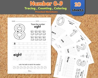 Zahlen 0–9 Arbeitsblätter zum Ausdrucken, Zählen & Ausmalen