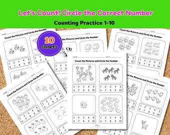 Zählen Arbeitsblatt Vorschule | Kreis richtige Zahl Math Aktivität (Digitaler Download)