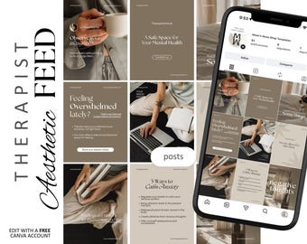 9 Therapist Mental Health Instagram Canva Templates, Psychologist Social Media Canva  (Digital Download)