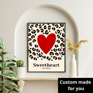 Personalized Sweetheart Wall Art – Leopard Heart Print – Custom Love Poster – Modern Home Decor – Unique Couple Gift