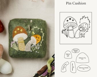 Felt Pin Cushion Sewing Pattern (PDF) – Hand Sewing Project, Mushroom Design | Free Instructional Videos