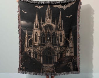 Gothic Cathedral Woven Blanket – Spooky Home Decor, Gothic Art