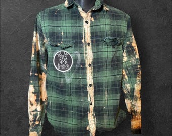 Anarchy flanellen shirt, gebleekt en verweerd, Hex the Patriarchy, geüpcycled