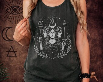 Hecate Goddess Tank Top Witchy Comfort Colors Shirt | Triple Moon Pagan Goddess Top | Dark Goddess Witch Gift | Occult Mystic Tank