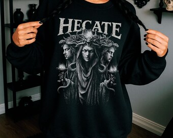 Hecate Triple Goddess Sweatshirt: Dark Witchcraft Occult Art | Pagan Goddess of Crossroads Crewneck for Witches and Wiccans