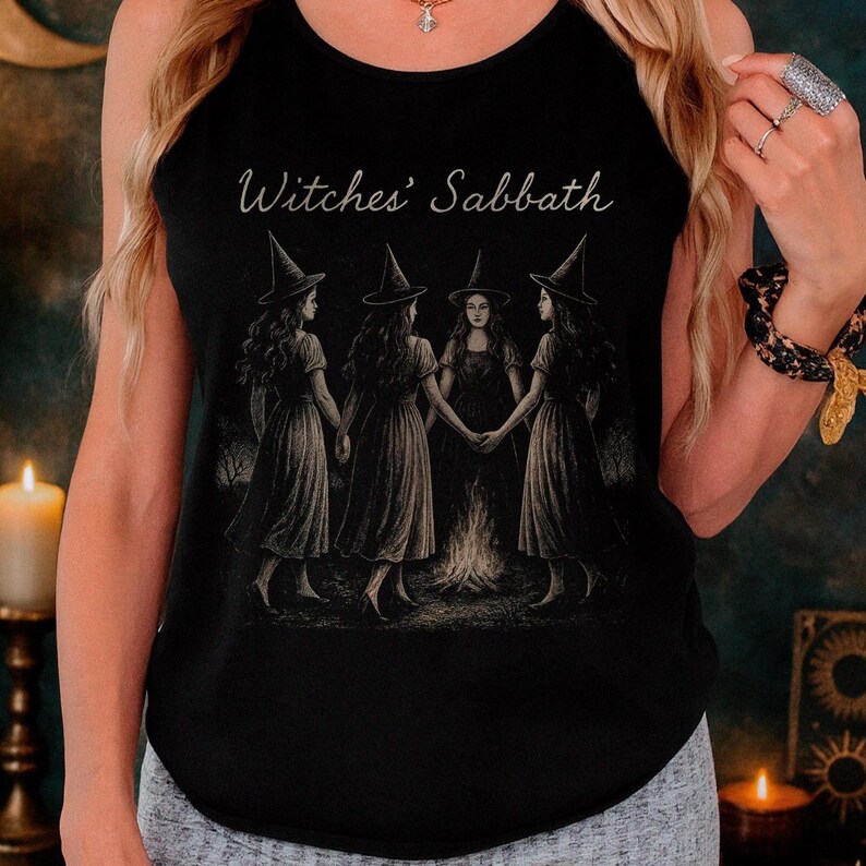 Witchy tank top inspired by the Witches’ Sabbath, perfect for pagans and Wiccans. A gothic, dark feminine design ideal as an occult or witchcraft gift, printed on a soft Comfort Colors top.