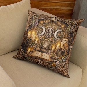 Triple Moon Pillow Case: Witchy Altar Decor | Pentacle Gothic Cushion Cover | Boho Mystical Home Art | Wiccan Home Decor Gift for Witches