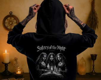 Bluza z kapturem Witchy Coven w stylu gotyckiej czarownicy | Mroczna pogańska estetyka | Bluza z kapturem z motywem sztuki okultystycznej | Prezent Witchy dla niej i dla niego | Mystic Vibes