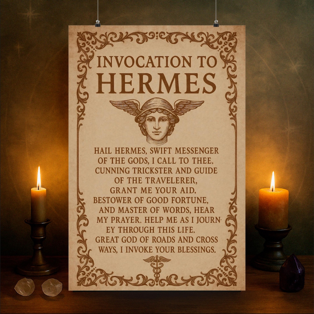 Invocation to Hermes Wall Decor | Wiccan Pagan Wall Art | Greek God ...