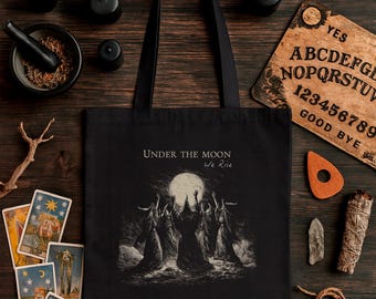 Bolsa de tela con ritual de bruja de luna llena, bolsa de lona de brujería pagana, regalo de bruja, bolsa de algodón de aquelarre femenino oscuro, bolsa de tela del sabbat de brujas