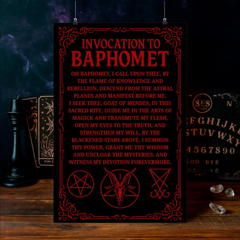 Póster oculto de invocación a Baphomet, arte mural gótico satánico, decoración de magia oscura, impresión de altar de brujería, regalo esotérico, decoración gótica para el hogar.