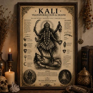 Kali-transformationsposter: Hinduisk gudinna väggkonst | Mörk feminin dekor | Andligt uppvaknande tryck | Gotisk gåva | Ockult heminredning