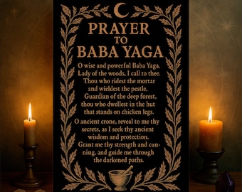 Prayer to Baba Yaga Poster: Slavic Witchcraft Art | Pagan Wiccan Wall Decor | Witchy Altar Print