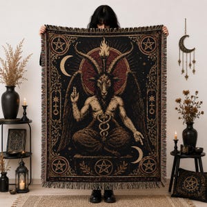 Baphomet Woven Blanket: Solve et Coagula Throw | Occult Decor | Satanic Altar Blanket | Esoteric Tapestry Gothic Home Decor Witchy Gift