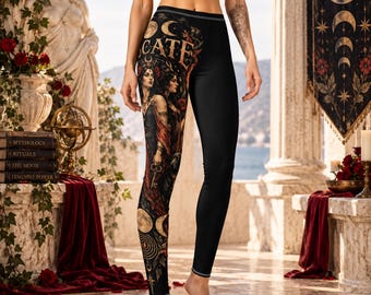 Leggings de la diosa Hécate: Pantalones de yoga de la triple luna / Ropa de brujería / Hécate, guardiana de las encrucijadas / Regalo pagano y mágico para mujeres