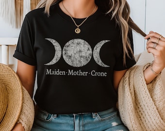 Triple Moon Goddess Symbol T-Shirt: Wiccan Symbol Shirt for Witches & Pagans, Maiden Mother Crone Tee