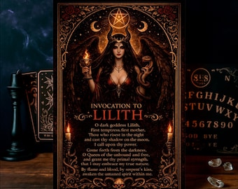Póster de Invocación a Lilith: Arte de brujería de la Diosa Oscura / Decoración ocultista wiccana pagana / Impresión de altar de la Divinidad Femenina / Regalo de brujería
