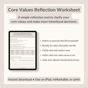 Core Values Reflection Worksheet | Identify What Matters Most | Personal Values Exercise (PDF)