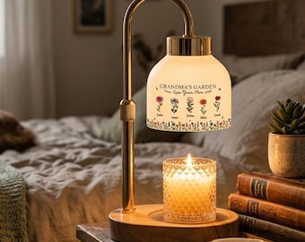 Lámpara calentadora de velas personalizada para abuela con flor de nacimiento, regalo del Día de la Madre para ella, luz de jardín para mamá, regalo de cumpleaños, recuerdo decorativo para la abuela