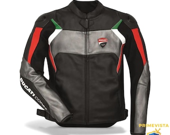 Czarno-czerwona skórzana kurtka motocyklowa – włoski styl sportowy