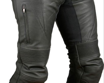 Pantalones de moto de cuero negro – Pantalones de moto blindados – Equipamiento para pista y calle