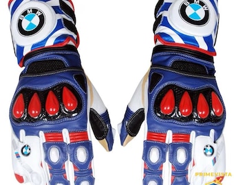 Guantes de motociclismo / Protección contra impactos / Agarre de alto rendimiento / Diseño azul y blanco llamativo