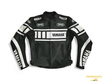 Custom Black & White Motorcycle Leather Jacket – Classic Racing Style Gear