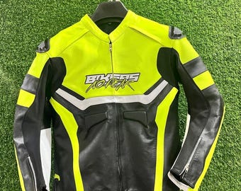 Bikers No Fear Motorradjacke aus neongelbem Leder mit hoher Sichtbarkeit