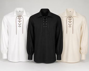 Schottisches Herren-Kilthemd | Schnürhemd im Highland-Stil | Hemd im keltischen Renaissance-Stil | Mittelalterliches Kostümhemd | Schottisches Hochzeitshemd | Langärmlig