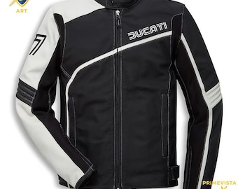 Jaqueta de couro para motociclista – Design esportivo italiano em preto e branco