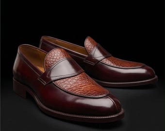 Mocassin Penny en cuir de veau bicolore marron Ocre | Chaussure en cuir