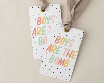 Babyshowergåva, Boys Are The Bomb-presentetikett, regnbågsbabyshowergåva, badbombspresentetikett, ny bebis, pojke, utskrivbar, gör-det-själv