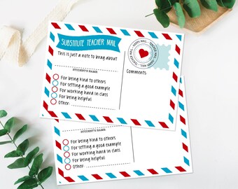 Note From Substitute Teacher, Parent Mail, Substitute Teacher, Teacher Report, Teacher Brag, Reward Chart, Happy Mail from Teacher Printable