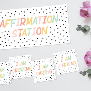Affirmation Spiegel Etiketten, Affirmation Station, Boho Klassenzimmer Dekor, 24 Affirmationen, digitale Datei, druckbar, Klassenzimmer Aktivitäten
