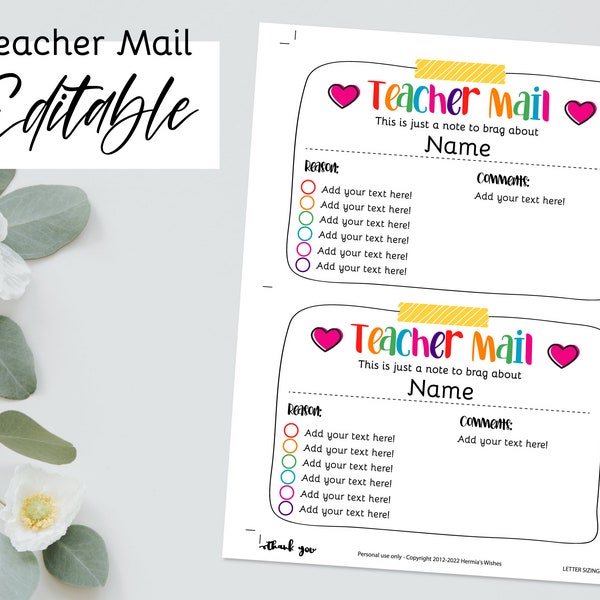 Editable Teacher Mail, Note from the Teacher, Teacher Report, Teacher Brag, Reward Chart, Happy Mail from Teacher Printable