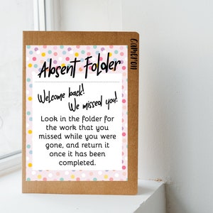 Teacher Resources Absent Folder Printable, Teacher Hack, Classroom Management, Catch Up Folder, Ketchup Folder, DIY, Classroom Management