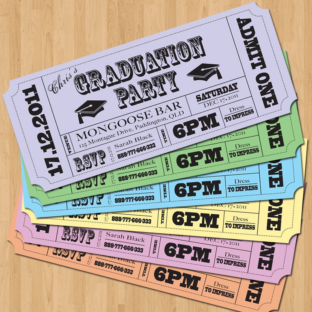 Graduation Party Invitations Vintage Ticket Style DIY Set printable Etsy