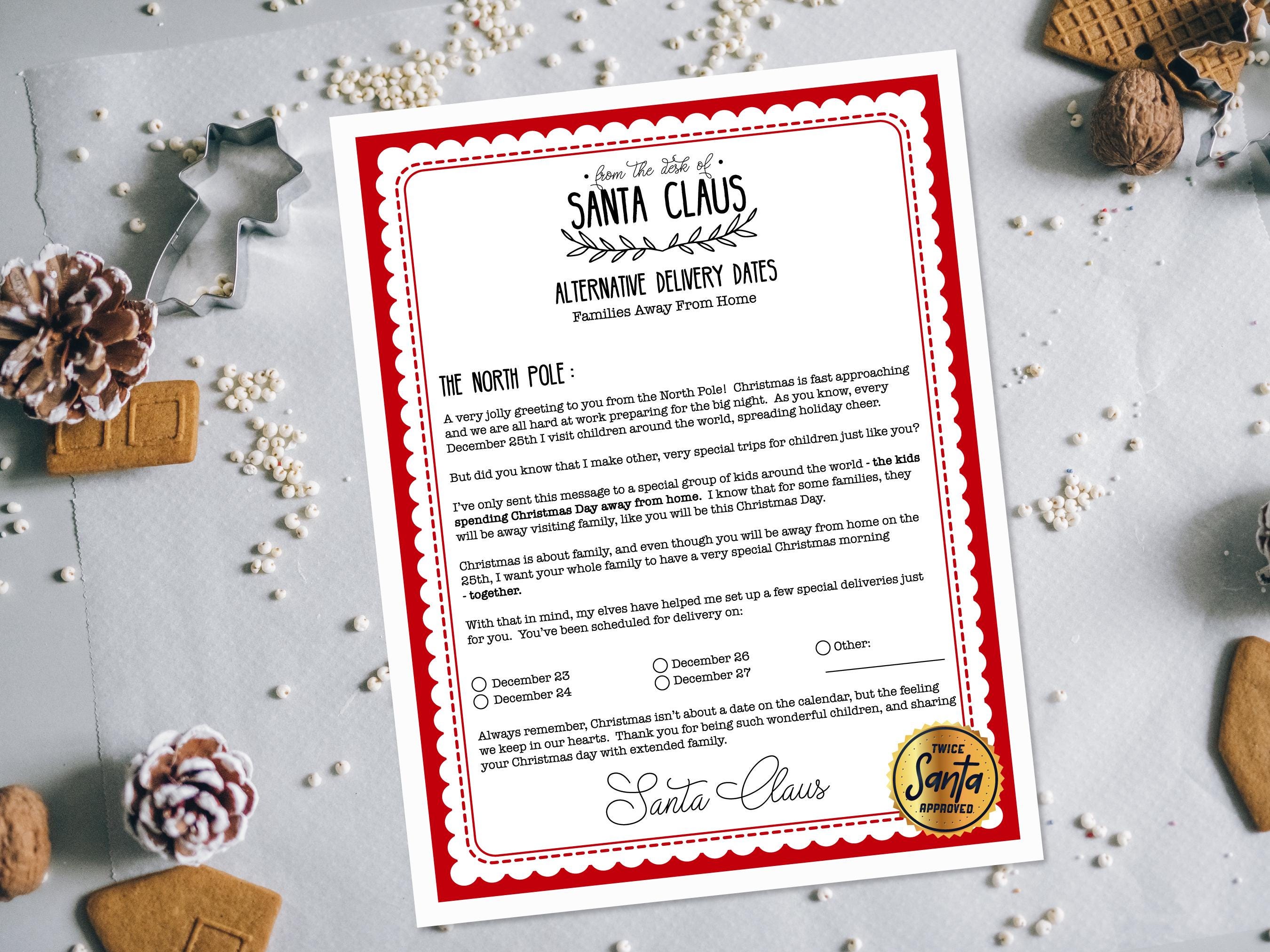 Santa Letter Away From Home Alternative Delivery Dates, Instant Download, DIY Christmas, Letter To Santa, Christmas