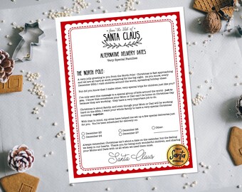 Santa Letter Dad Working Alternative Delivery Dates, Instant Download, DIY Christmas, Letter To Santa, Christmas