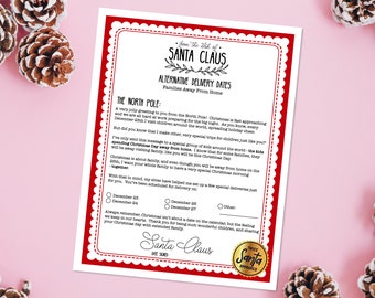 Santa Letter Away From Home Alternative Delivery Dates, Instant Download, DIY Christmas, Letter To Santa, Christmas