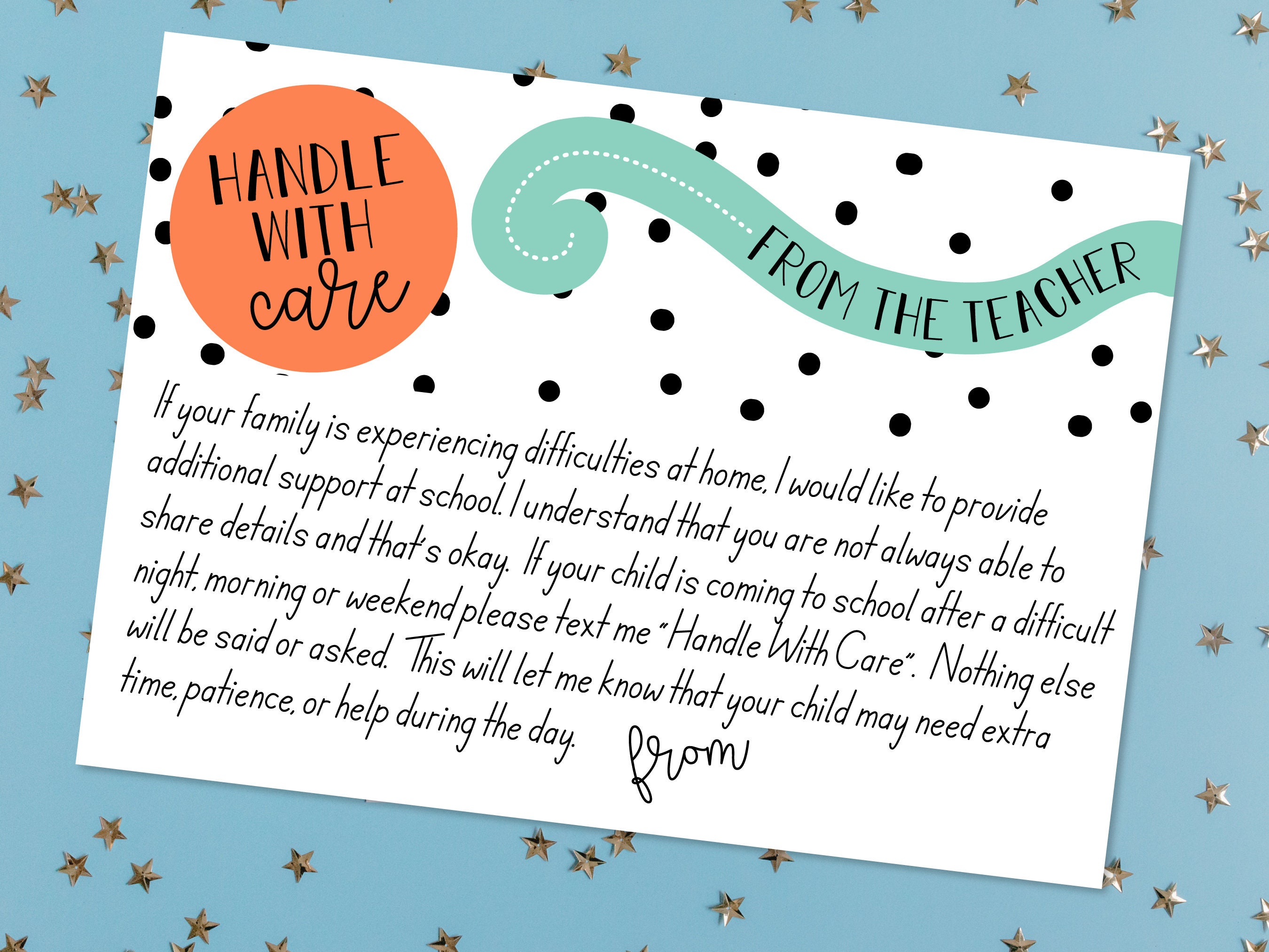 Teacher Mail Handle With Care Note From the Teacher Teacher - Etsy