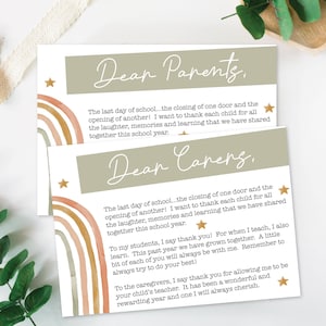 Carta de agradecimiento boho de maestros a padres y estudiantes, recursos para maestros, fin de año, libros de recuerdos, imprimibles, hojas de trabajo para maestros